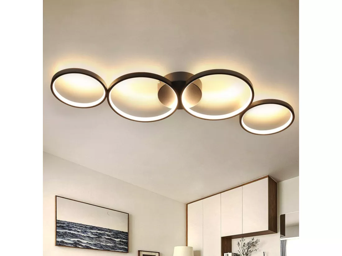 NETTLIFE Plafonnier LED 37W 3000k Blanc Chaud Anneau Rond Moderne Noir 89cm Lampe de Bureau Design pour Chambre Salon Couloir Bureau Cuisine