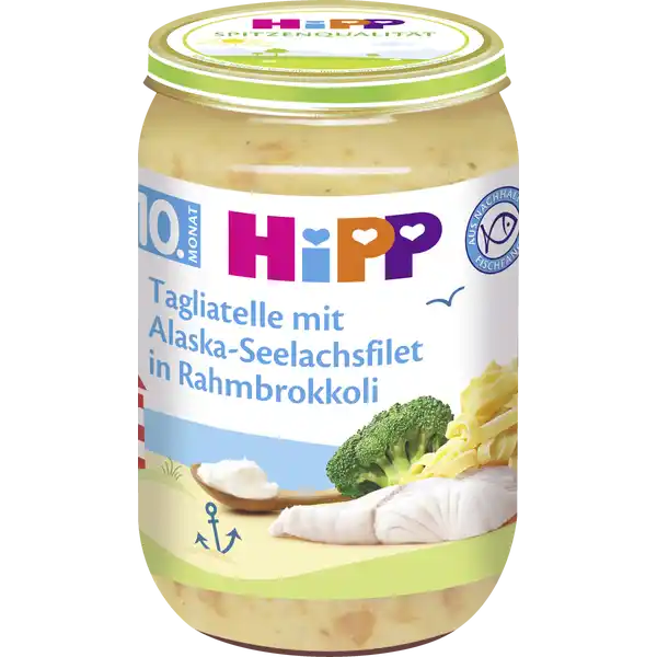 Tagliatelle mit Alaska-Seelachsfilet in Rahmbrokkoli