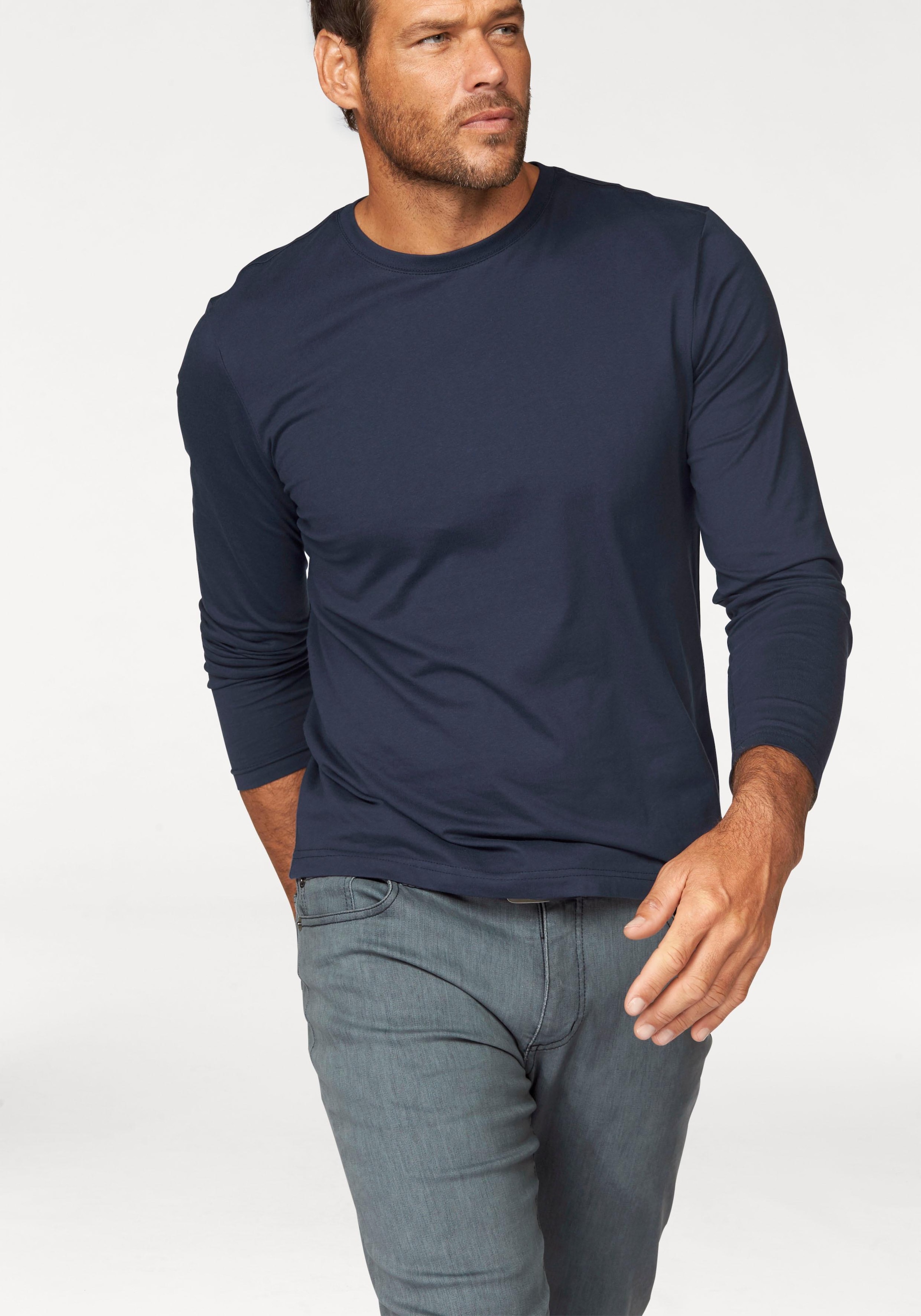 Man's World Langarmshirt »neue Farbe !«, Langarm,  unifarben,  aus Baumwolle,  im 3er-Pack