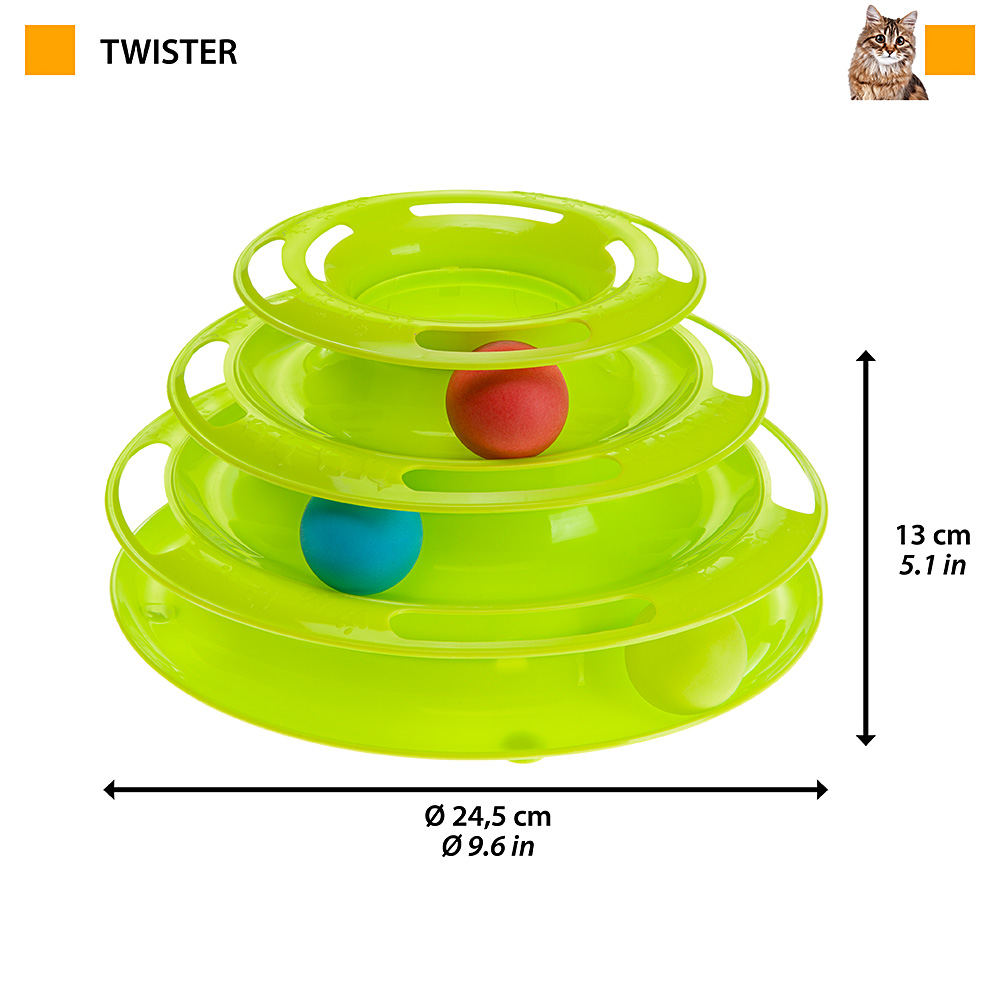 Ferplast jeu interactif pour chats twister en plastique, avec pieds anti-dérapant, 4 couches, 3 balles incluses
