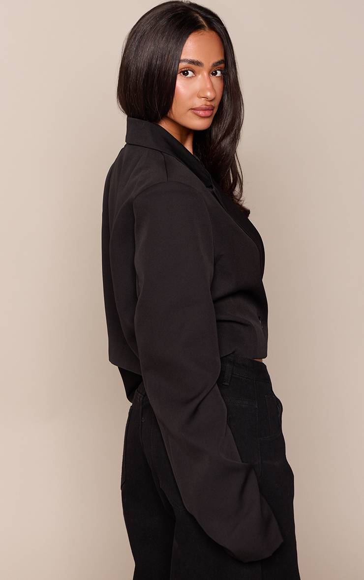 Noir Blazer Court Tissé Avec Épaulettes