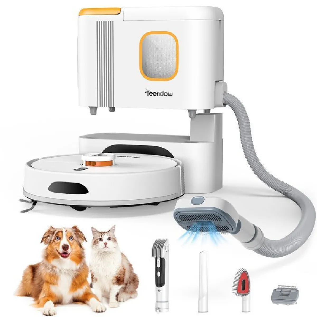 Teendow Aspirateur Robot Laveur 6en1-6000Pa/200 Minutes, Navigation LiDAR, Contrôle par APP et la voix, Nettoyer les animaux et les meubles