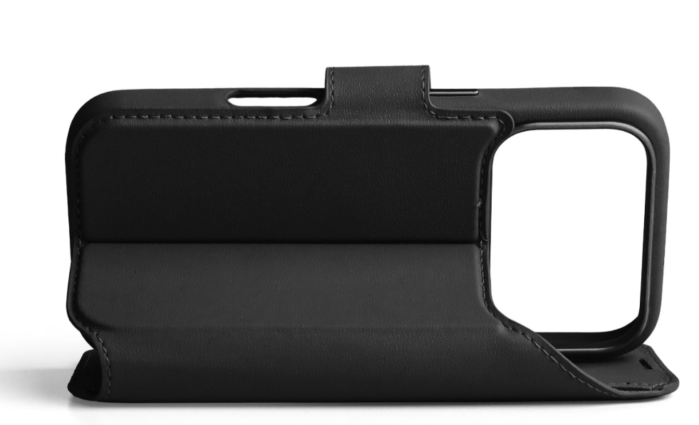 2in1 iPhone 17 Pro Max MagSafe Vegan Folio Leder Tasche Flip Cover (LLF00004) - Schwarz
