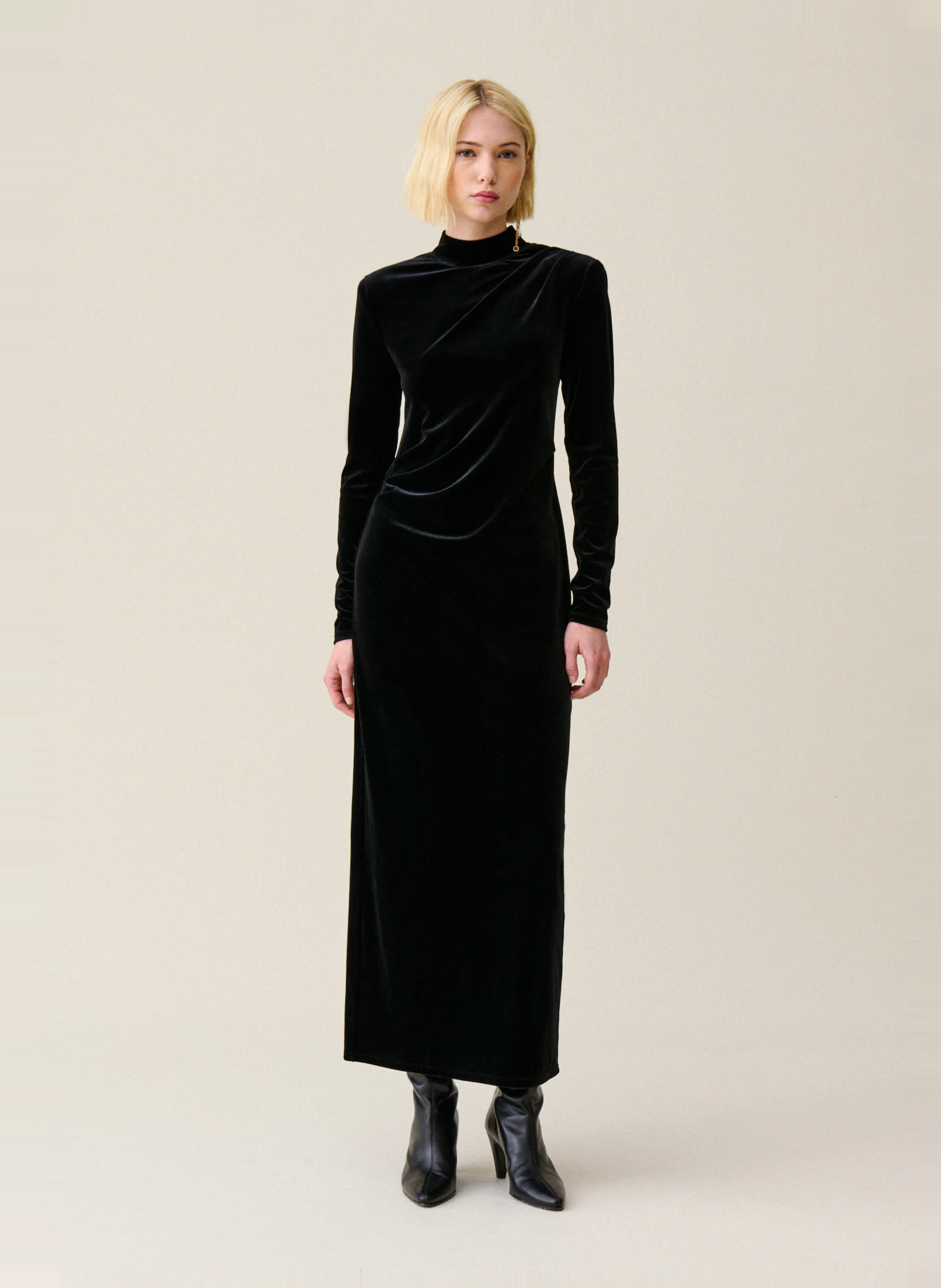 Robe midi en velours | Noir