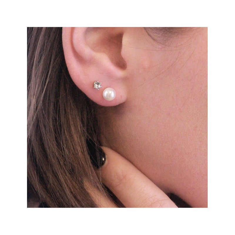 Boucles d'oreilles Full Moon Pearl - Argenté et Cristal