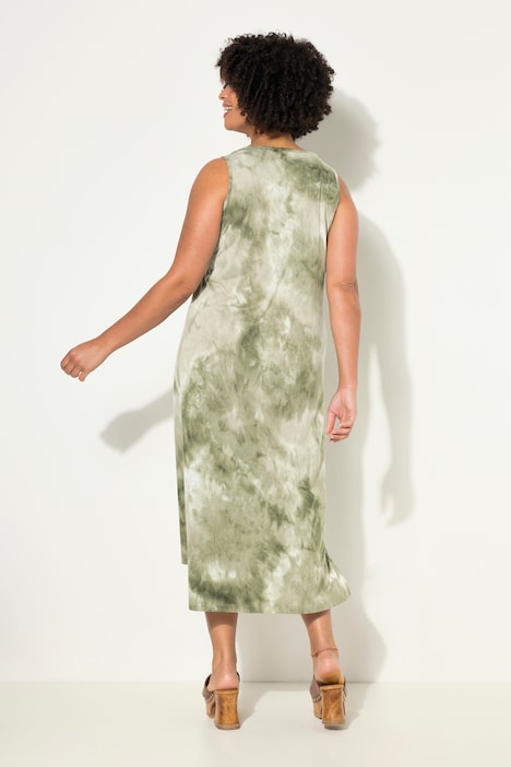Kleid, A-Linie, Batikdruck, Rundhals, ärmellos