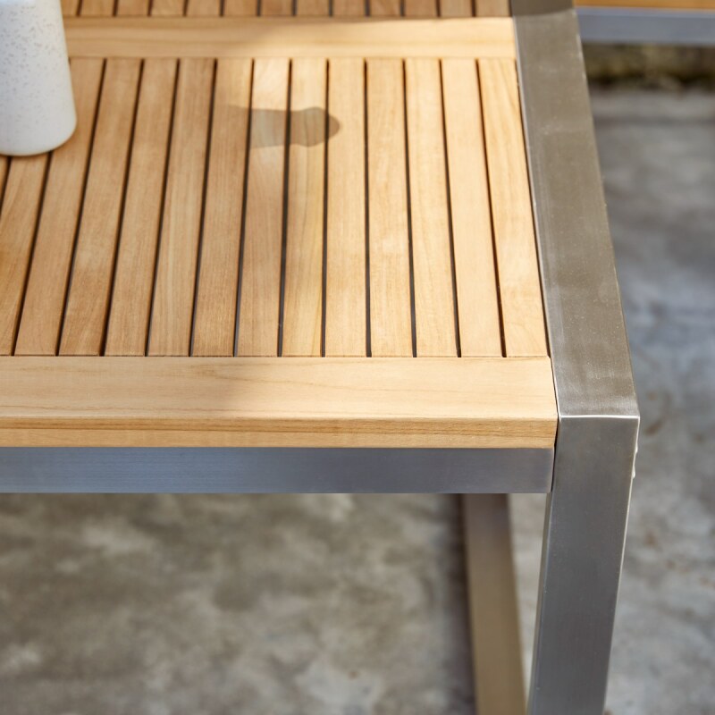 Table de jardin Arno en teck massif et inox, rectangulaire 150 x 90 cm
