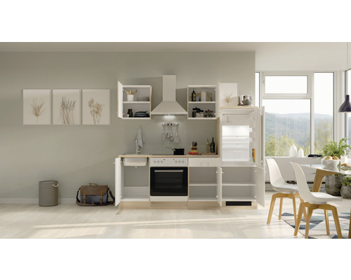 Flex Well keukenblok met apparatuur Samoa 220 cm wit sonoma eiken mat gedemonteerde variant omkeerbaar 00012359