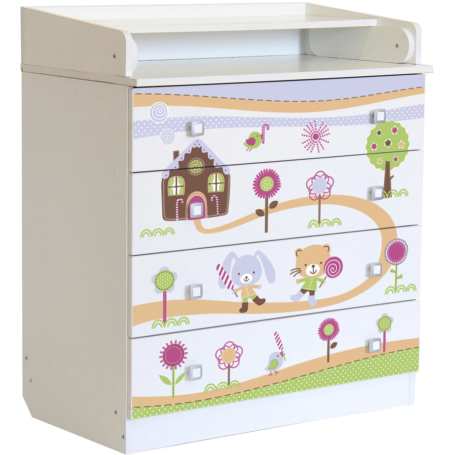 Polini Kids Baby Wickelkommode Simple 1580 weiß mit Lebkuchenhaus