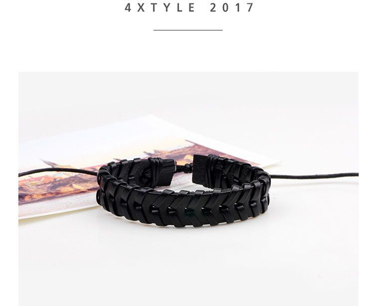 KINNO - Set van 6: Armband van imitatieleer met waxkoord (verschillende ontwerpen)