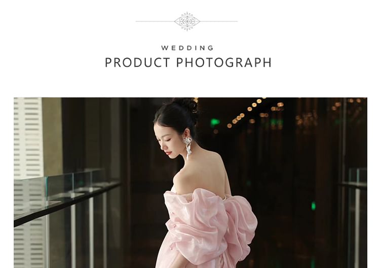Fioridi - Off-shoulder avondjurk met pofmouwen en bloemenpailletten