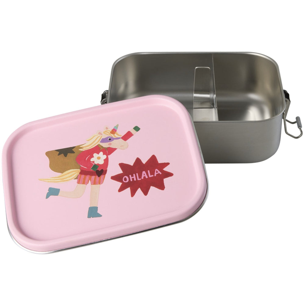 Køb Rice Stainless Steel Lunchbox Med Moveable Divider Og Hero Print - Pink - Small - 800 Ml