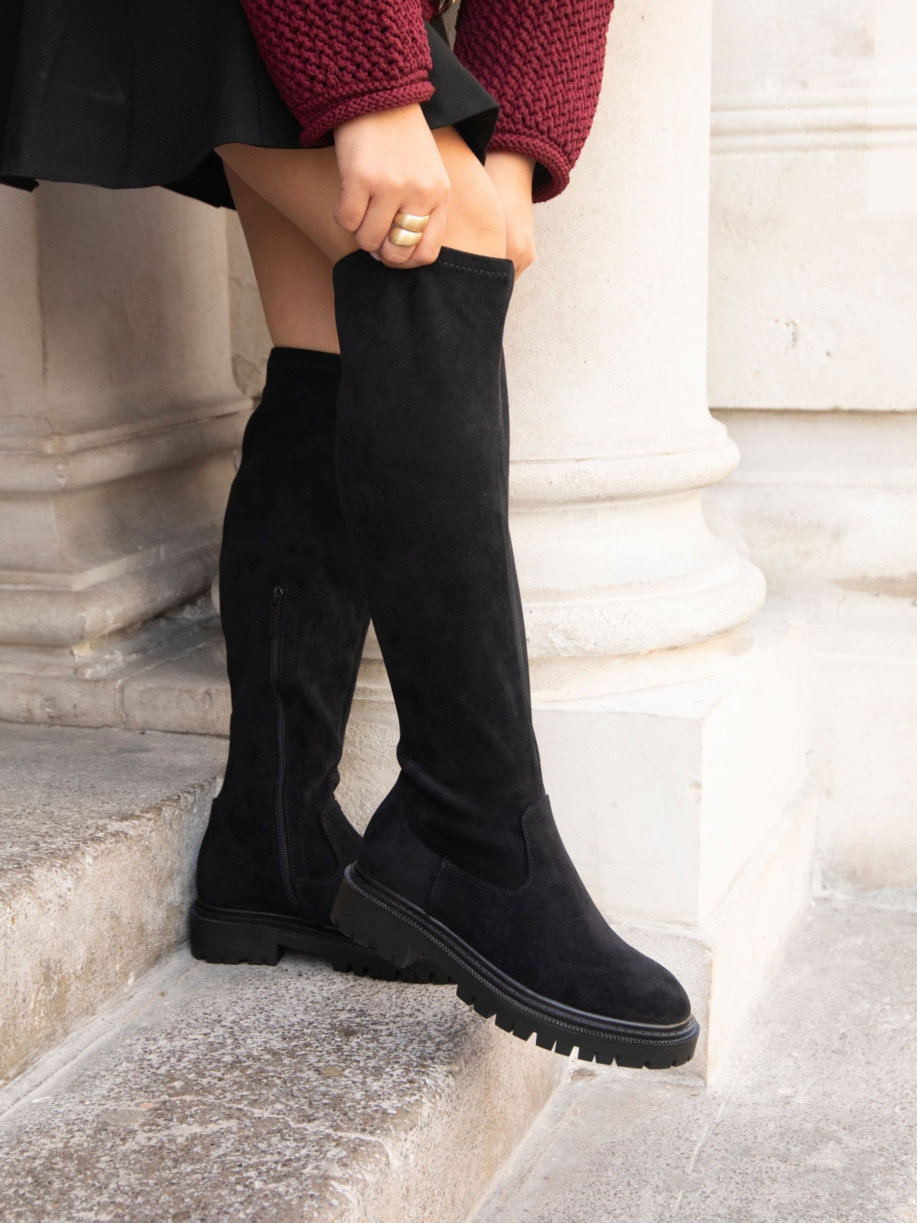 Zwart suède - Linzi Briody Wide Fit PU Stretch High Leg Boots