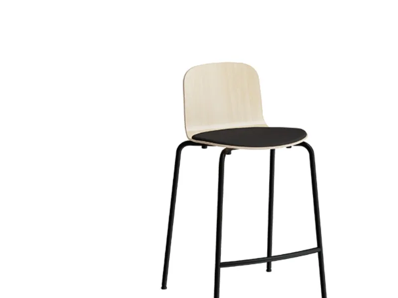 Barstol ADD Birk laminat, sæde i sølvfarvet tekstil, alugrå ben
