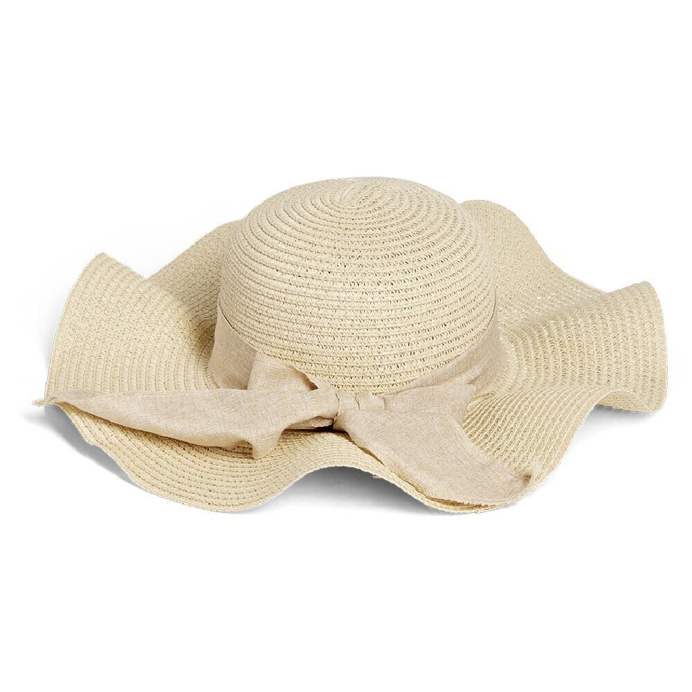 Capeline ondulée beige ruban floral papier Ø40cm