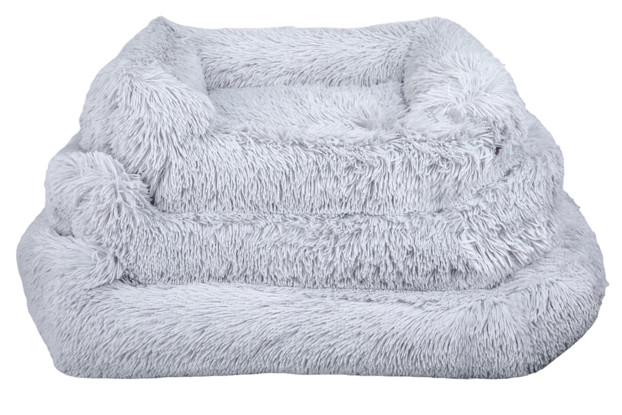 Cama antiestresse para cães Leeby com capa removível, cor cinza.