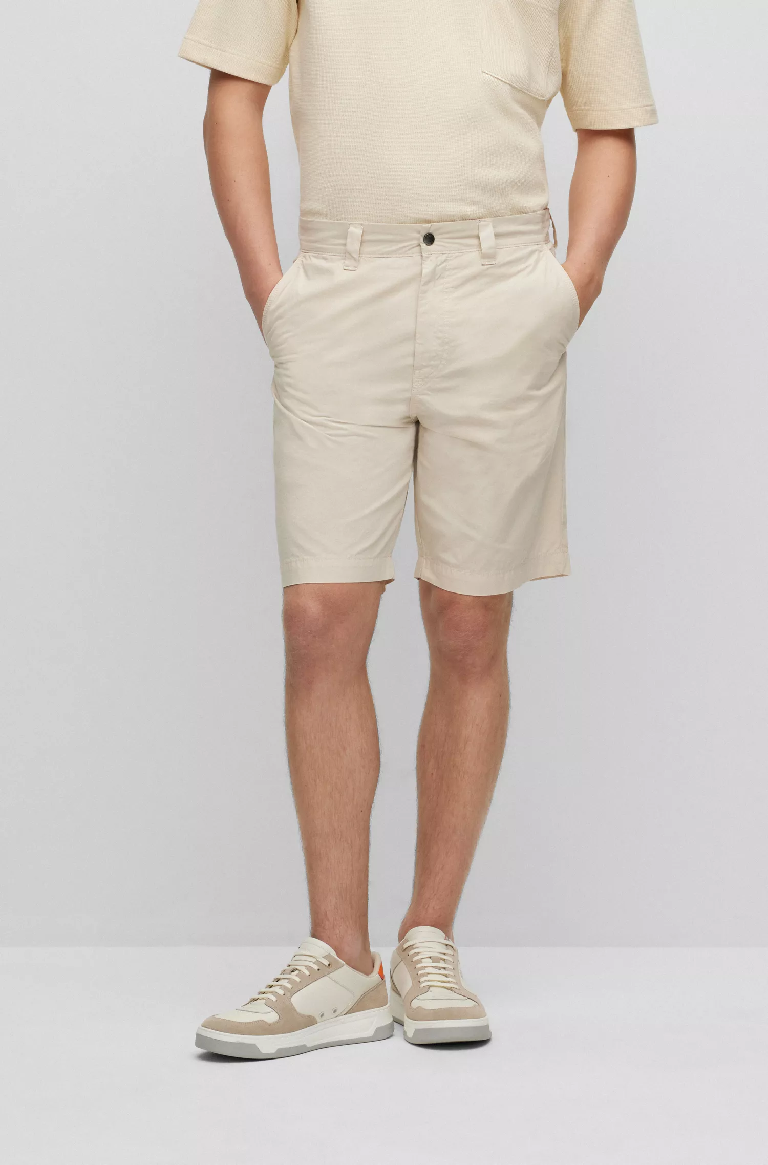 BOSS Laranja - Shorts de modelagem relaxada em popeline de algodão fresco.