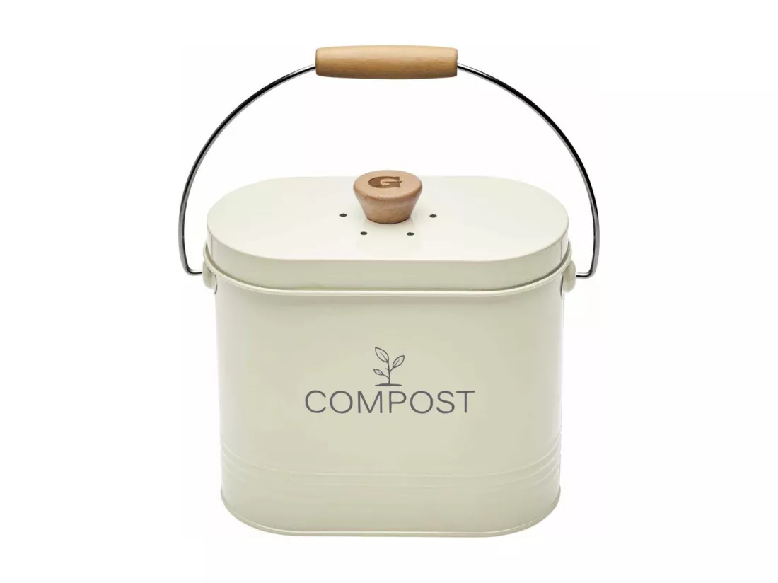 Composteur de cuisine ovale en métal avec filtre 3 litres
