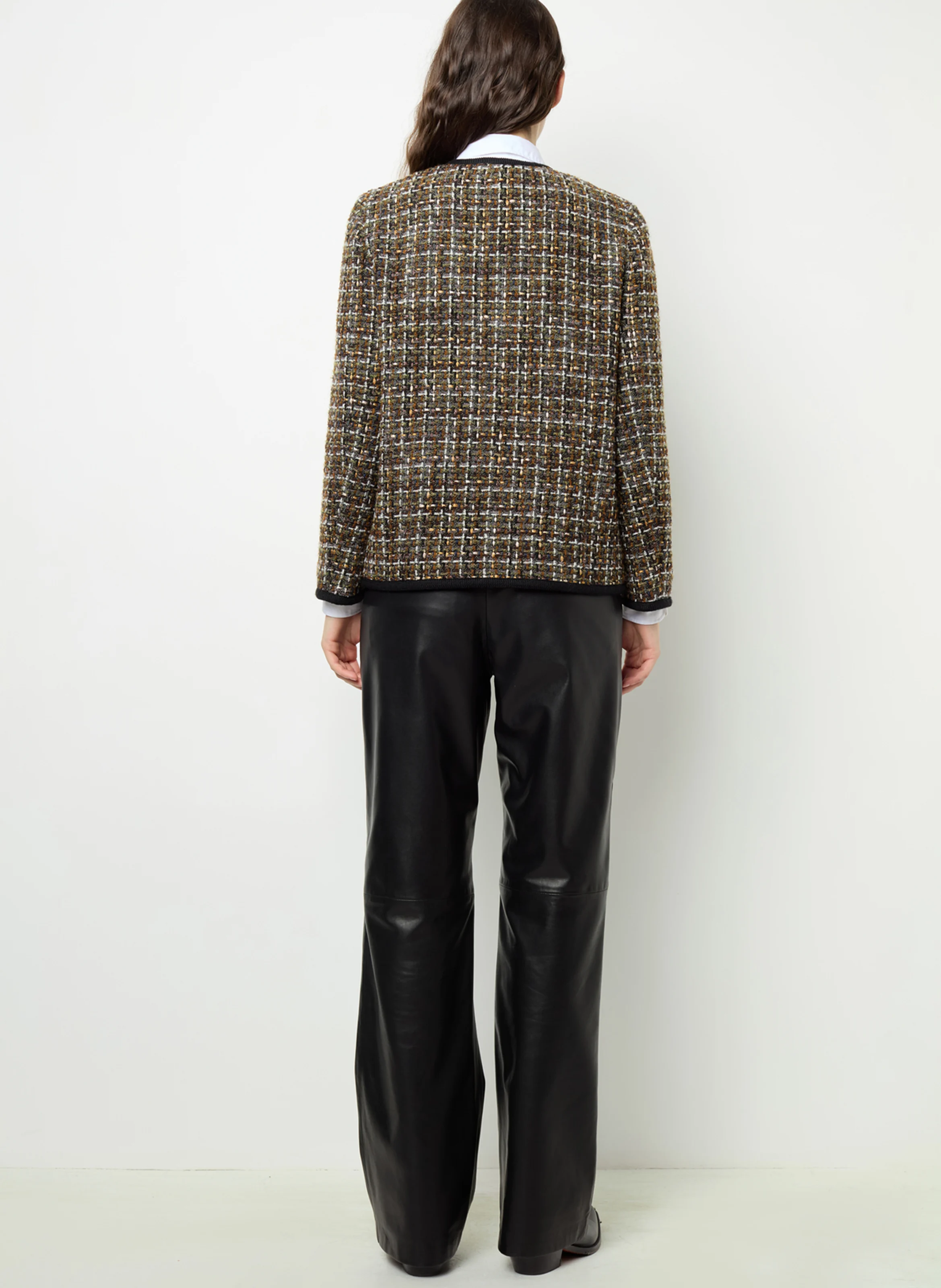 MARGAUX - Veste droite col rond en tweed | Kaki