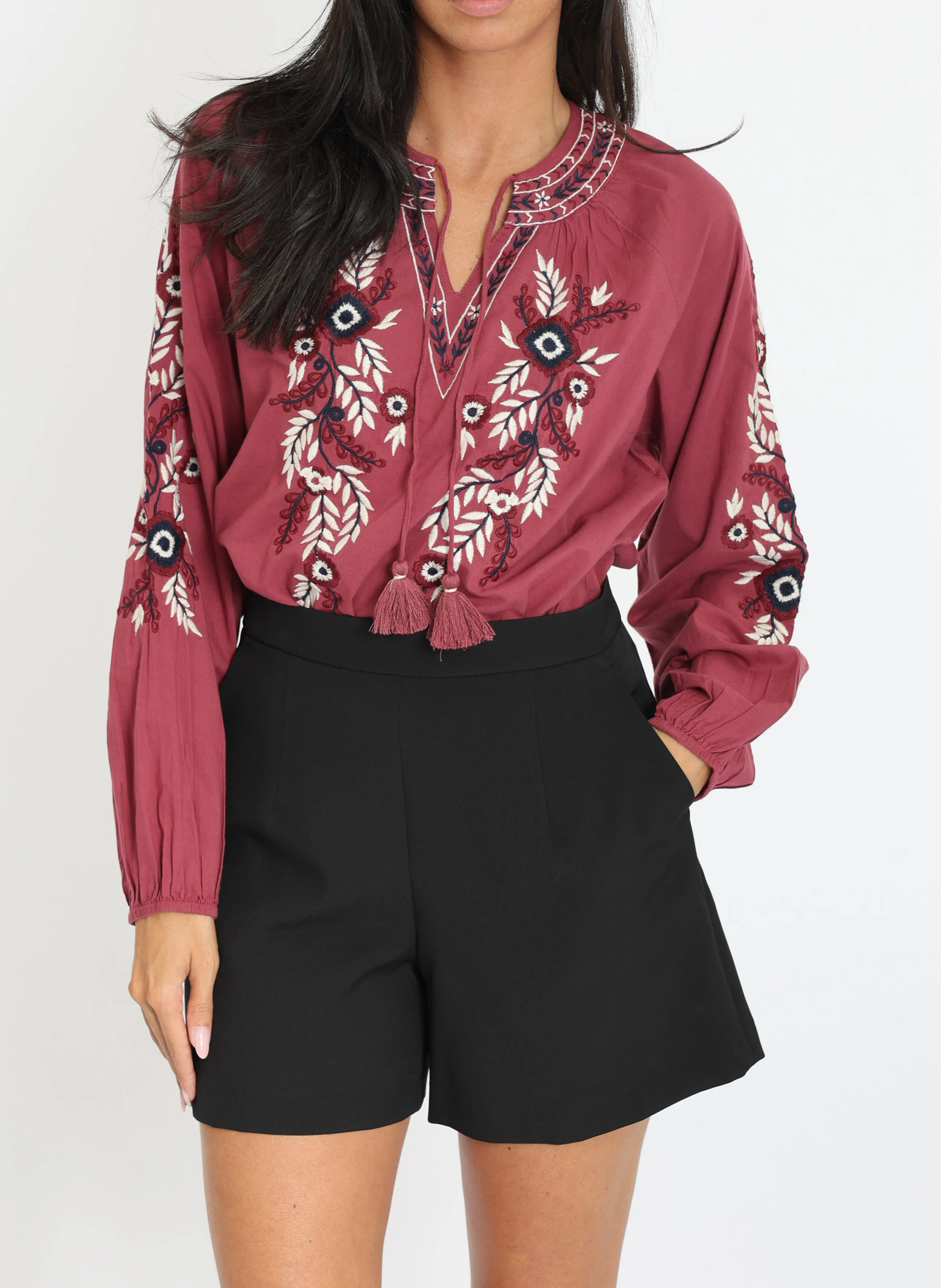 HANNAH - Blouse brodée en coton | Rose