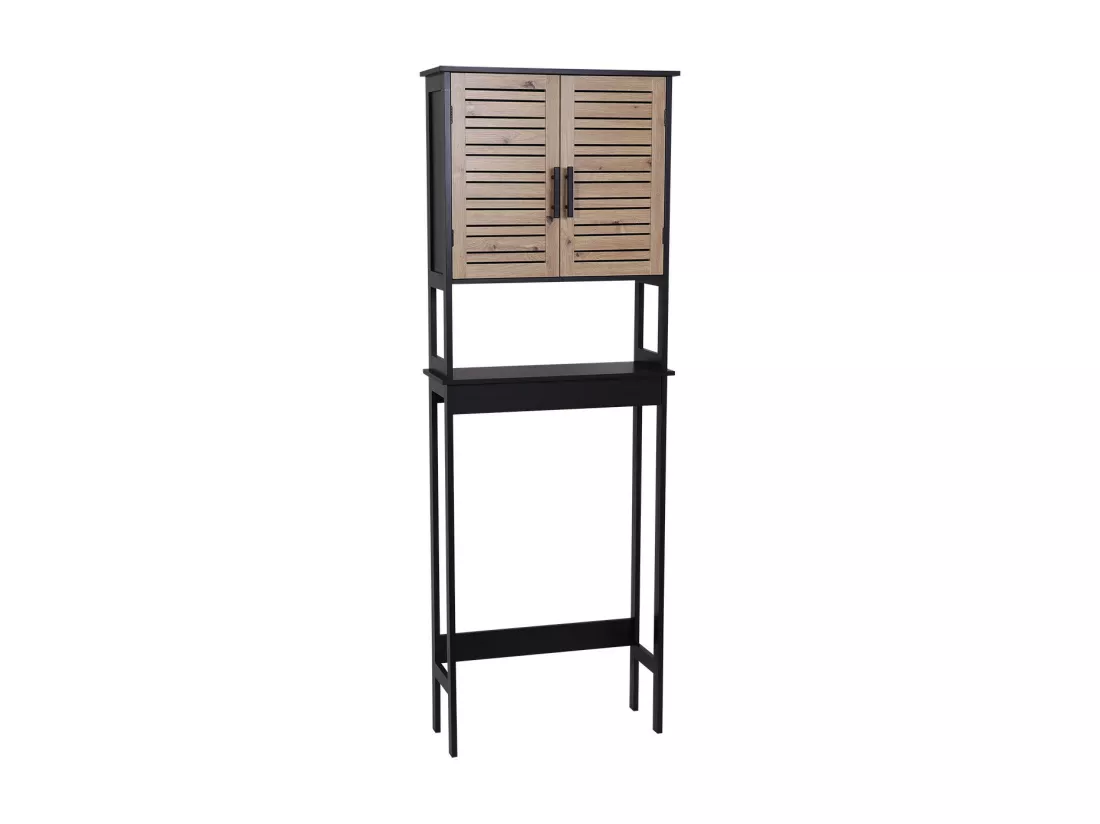 Meuble dessus de Toilettes WC 2 Portes 1 Etagère et 1 Tablette H 179 cm - Noir