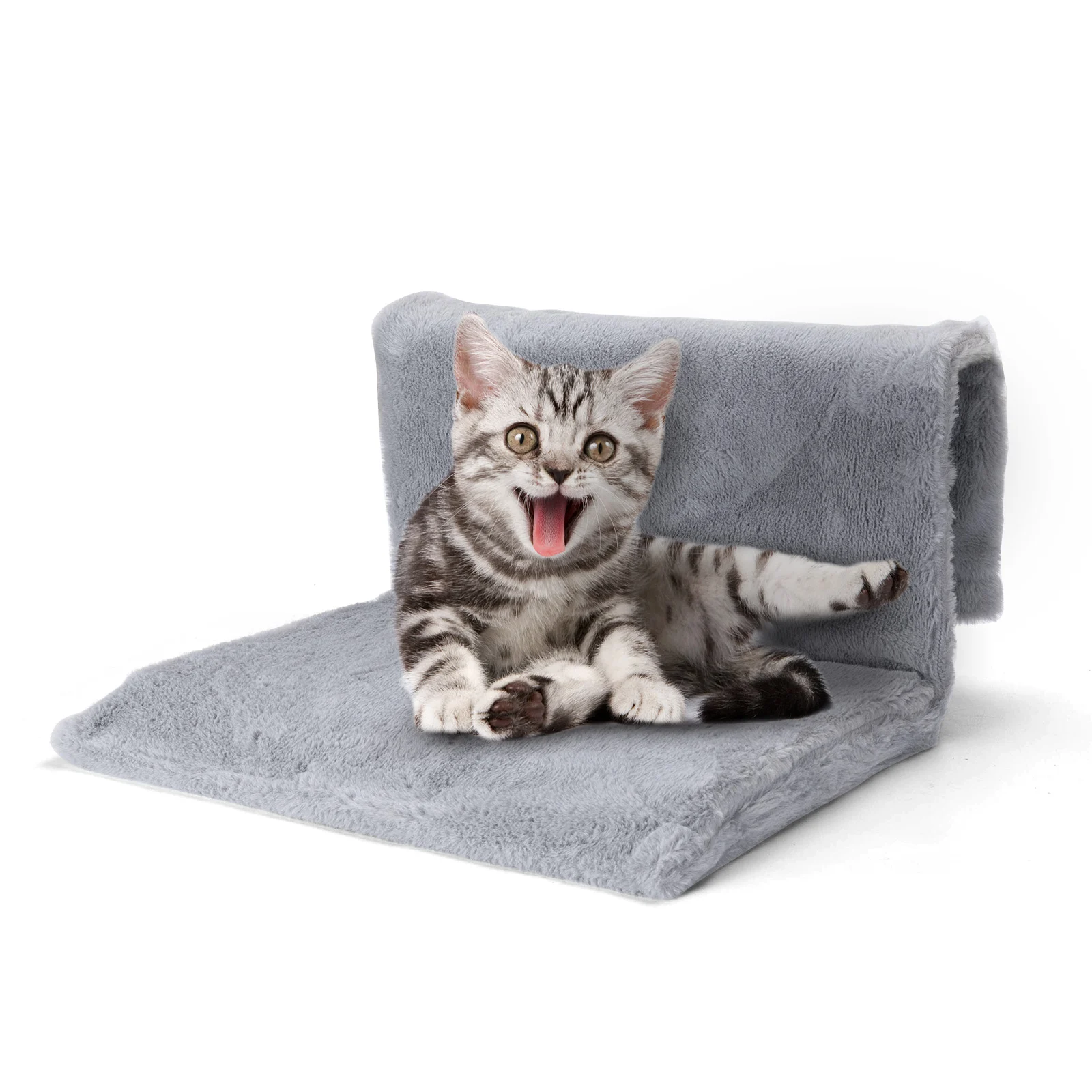Cama Nobleza com Radiador para Cães e Gatos, Cama de Pelúcia Macia e Quente para Animais de Estimação, com Estrutura de Metal Removível, Resistente e Durável, Cinza, 48*30*25cm