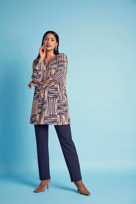 Long-Slinkyshirt, A-Linie, Tunika-Ausschnitt, Langarm