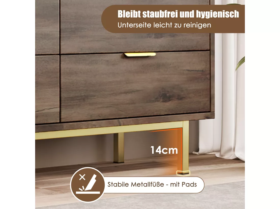 Commode avec 6 tiroirs, 120 x 40 x 76 cm, Panneaux de particules + métal, Marron foncé