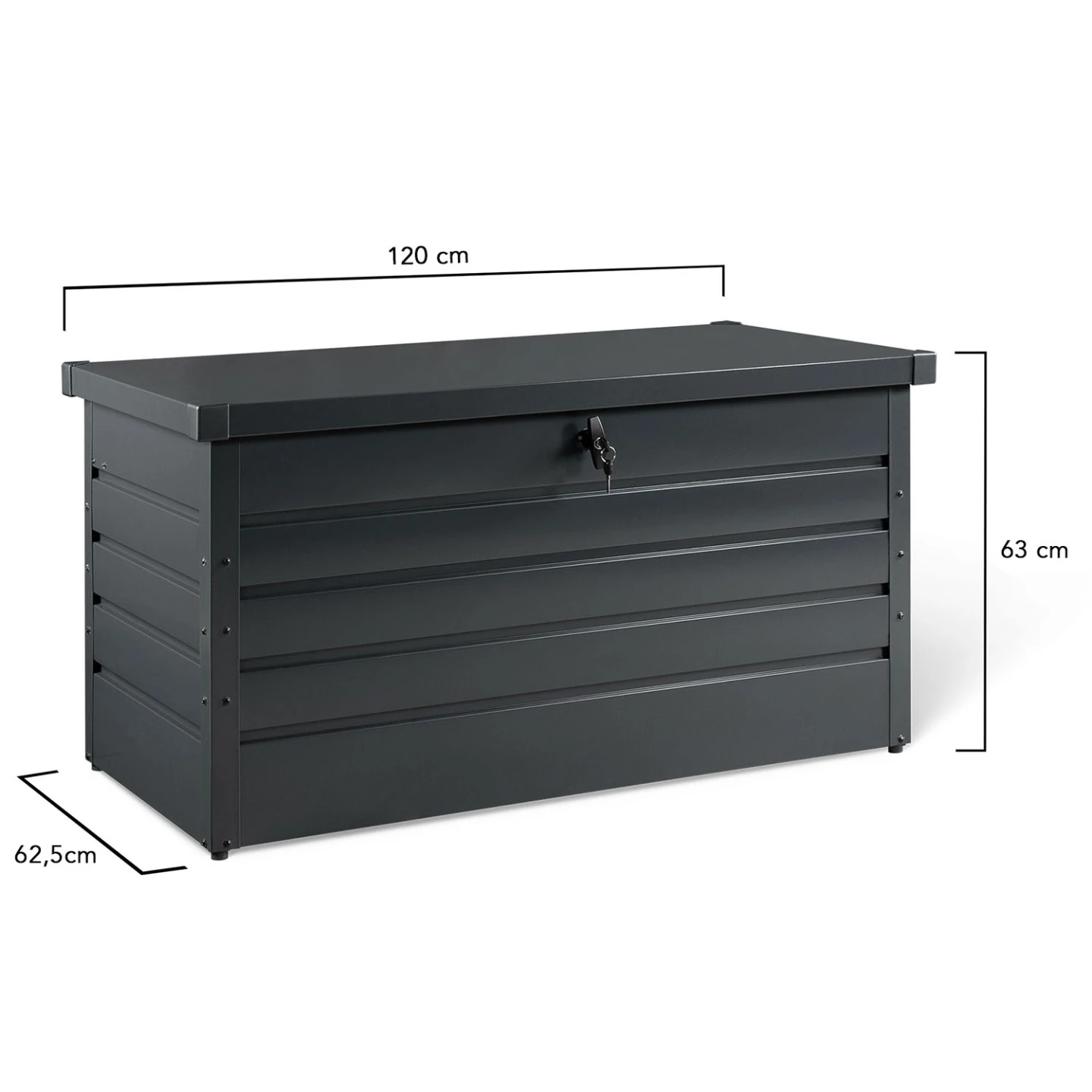 Coffre de rangement métal verrouillable gris anthracite pour jardin 350L 120x62,5x63 cm