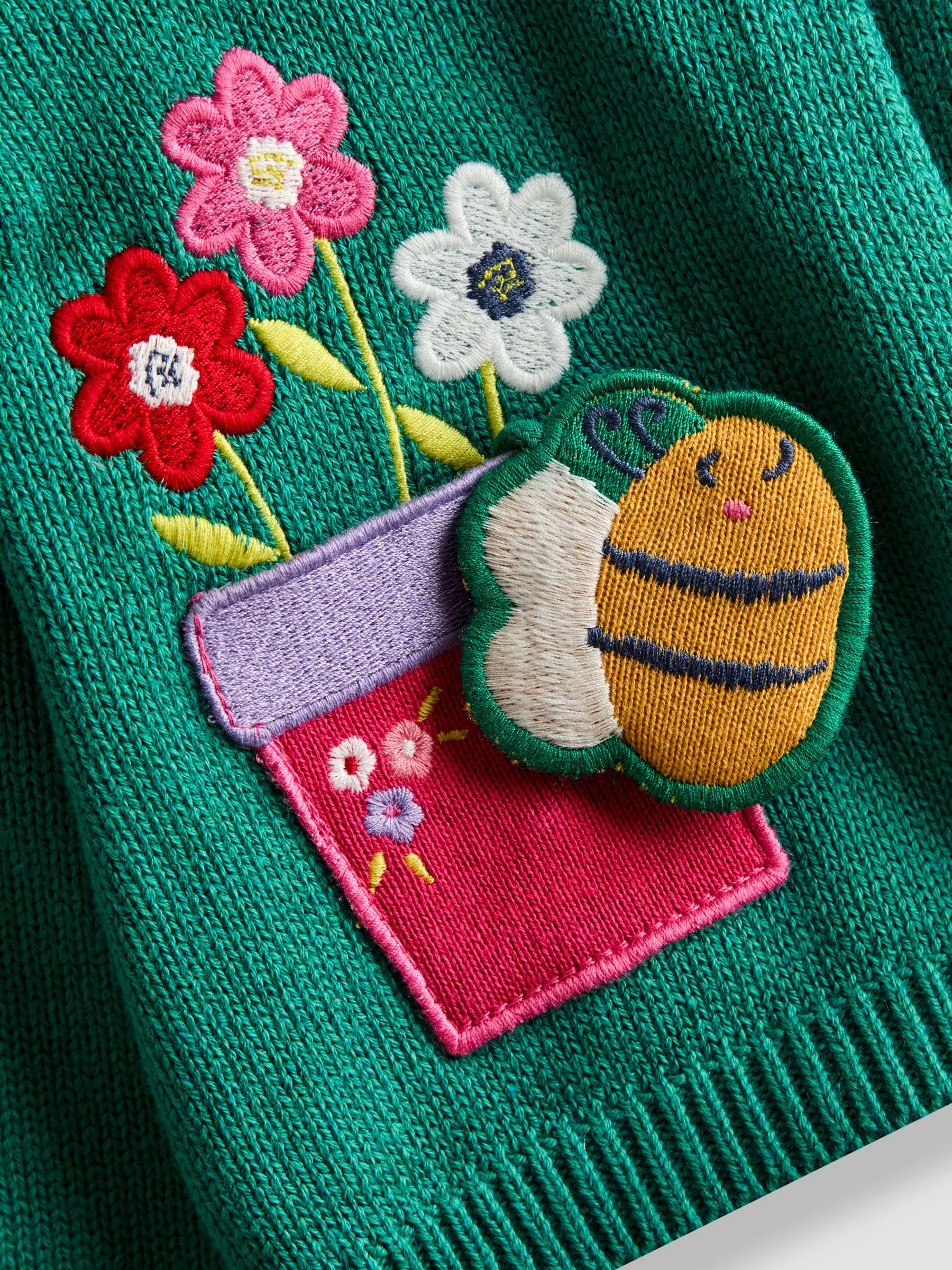 Blauwgroen met bloemen- en bijenprint - JoJo Maman Bébé - Vest met applicatie en huisdier in zak