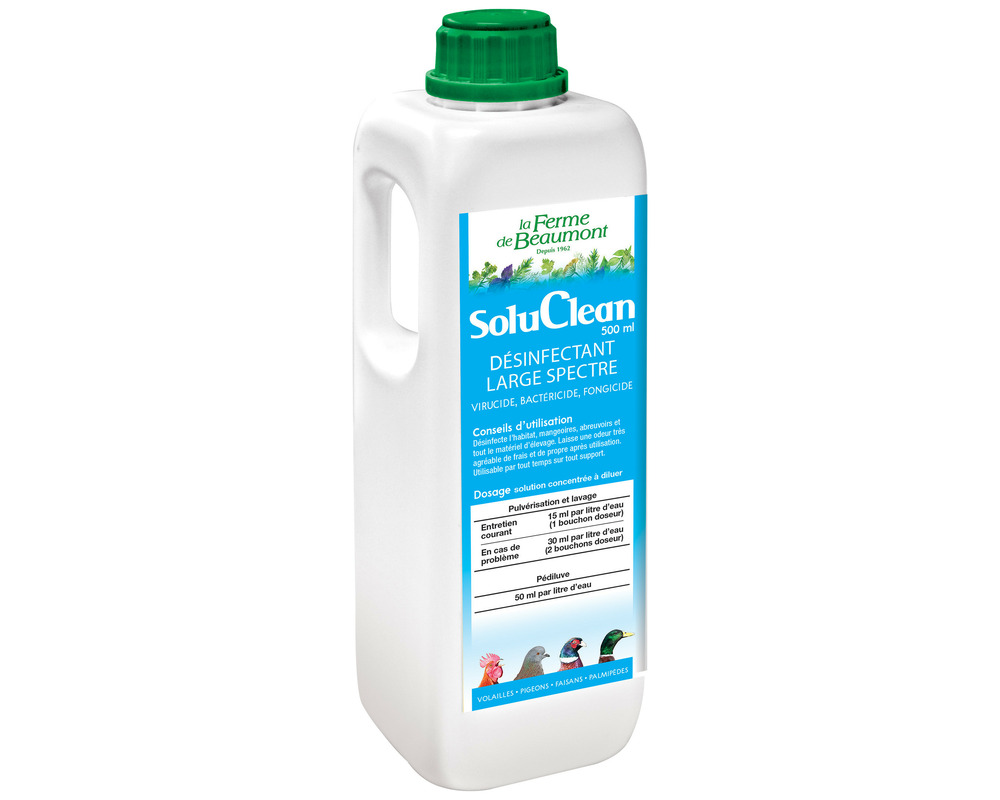 Soluclean 500 ml • désinfectant naturel concentré poulailler, mangeoire, abreuvoir volailles