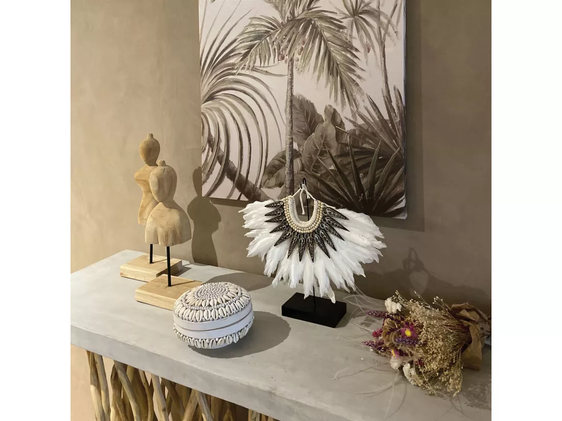 Now's Home - Collier En Plumes Blanches Et Coquillages 33x7.5x32 Papua