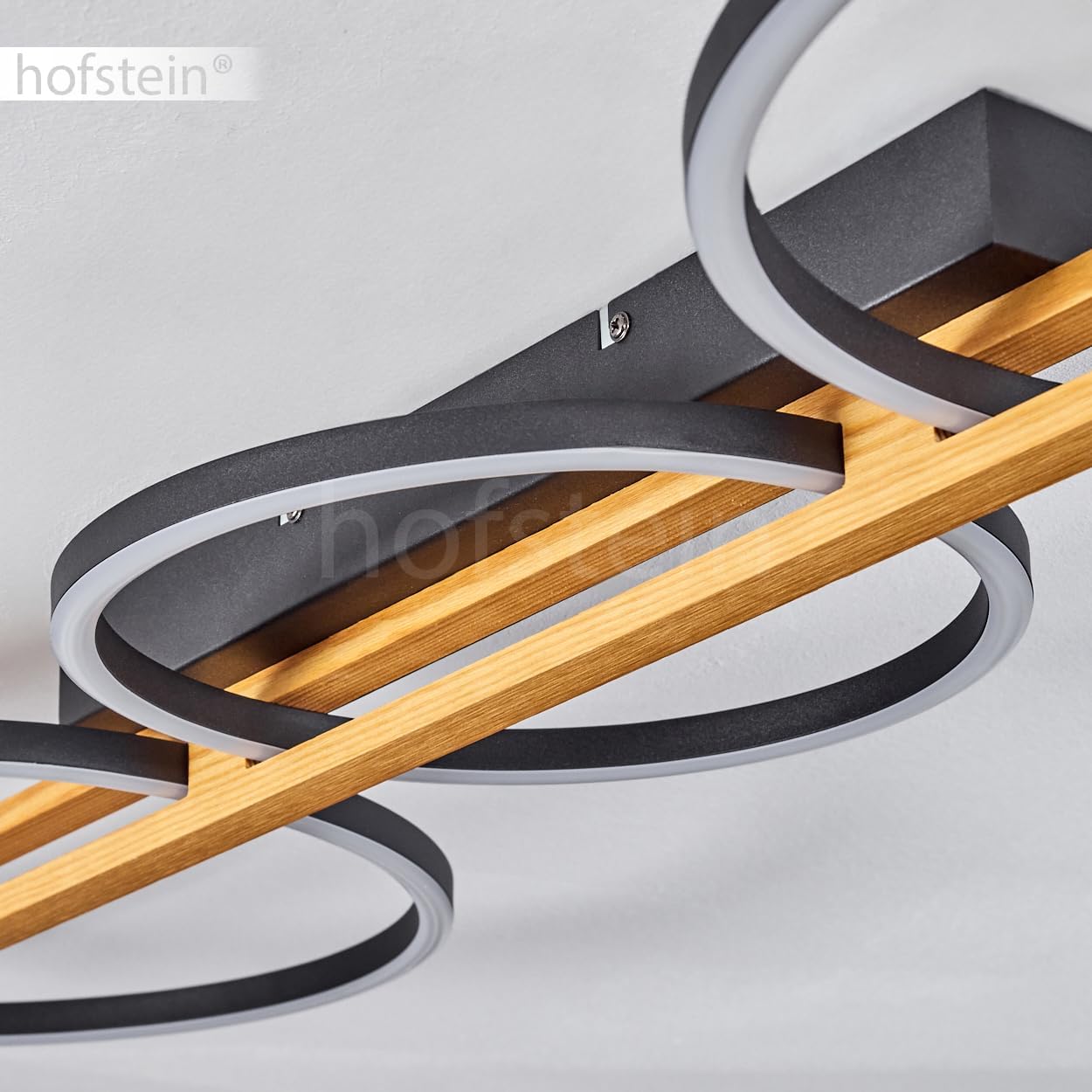 LED Deckenleuchte Carcano, dimmbare Deckenlampe aus Metall/Holz/Kunststoff in Schwarz/Natur/Weiß, (Ø 26,5 cm, 36,5 cm), 3-flammig, 38 Watt, 1600 Lumen, 3000 Kelvin, dimmbar über Lichtschalter