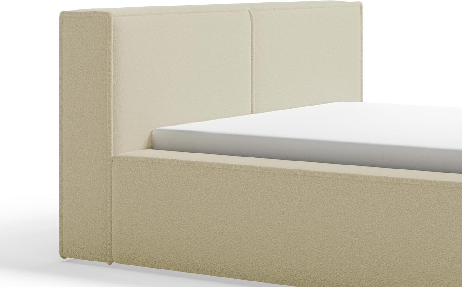 Chilly. Design Bett Lugano - Polsterbett 200x200 mit Bettkasten, Lattenrost und Kopfteil - Eleganter Bouclé-Stoffbezug Beige