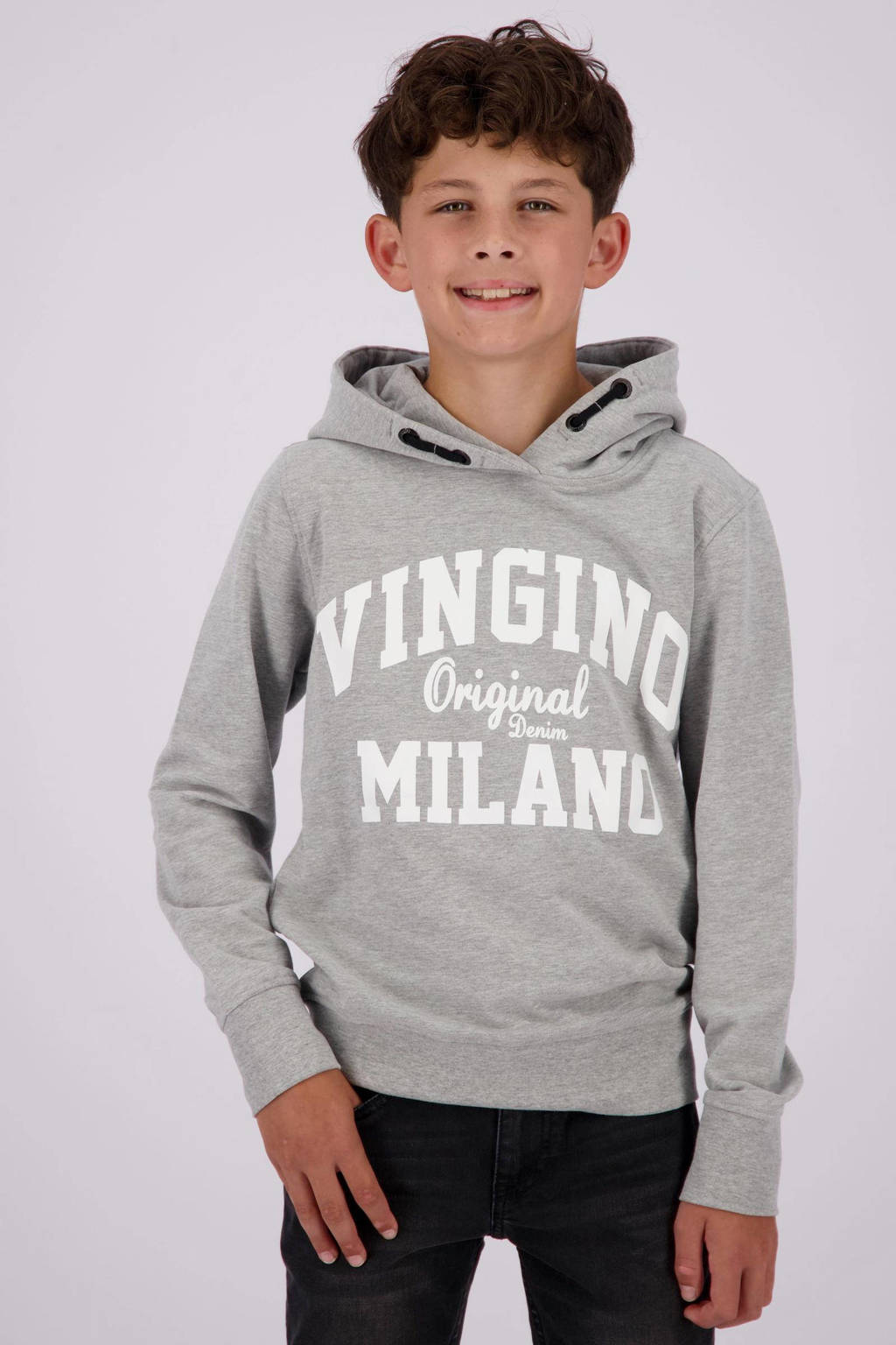 Vingino hoodie met logo grijs melange