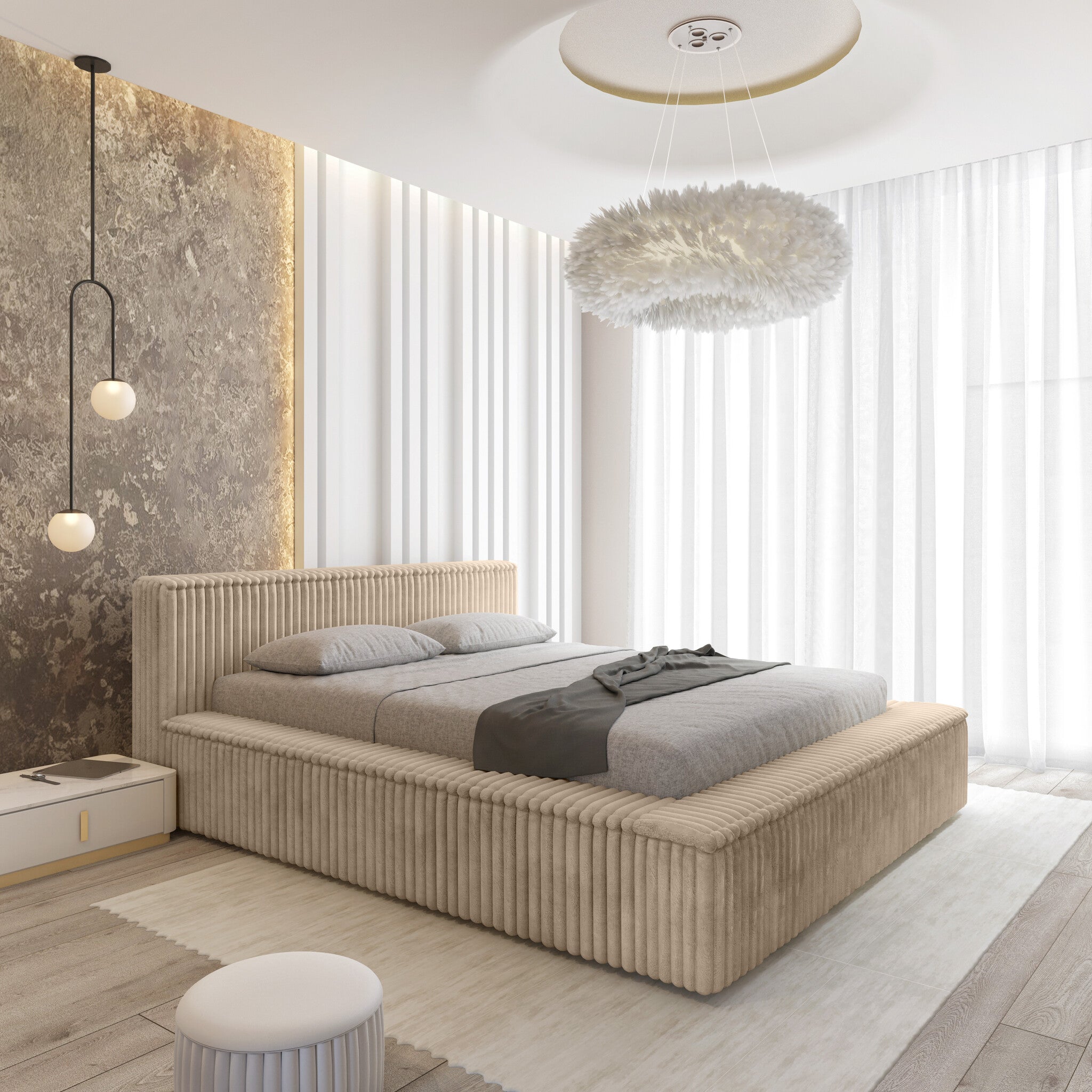 Trae Mobler Melody 140 x 200 cm Gestoffeerd Bed Beige