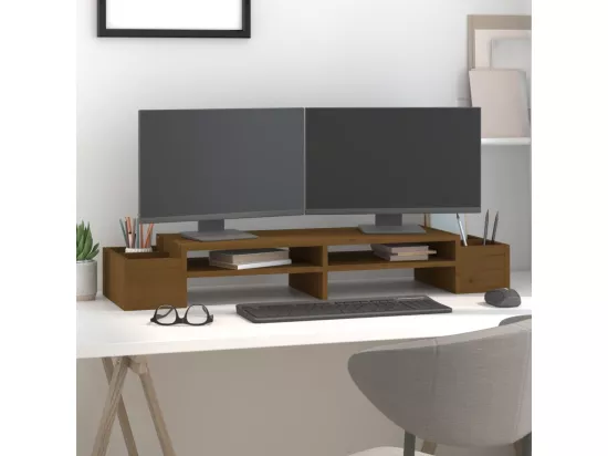 Support de moniteur Marron miel 100x27,5x15 cm Bois pin solide