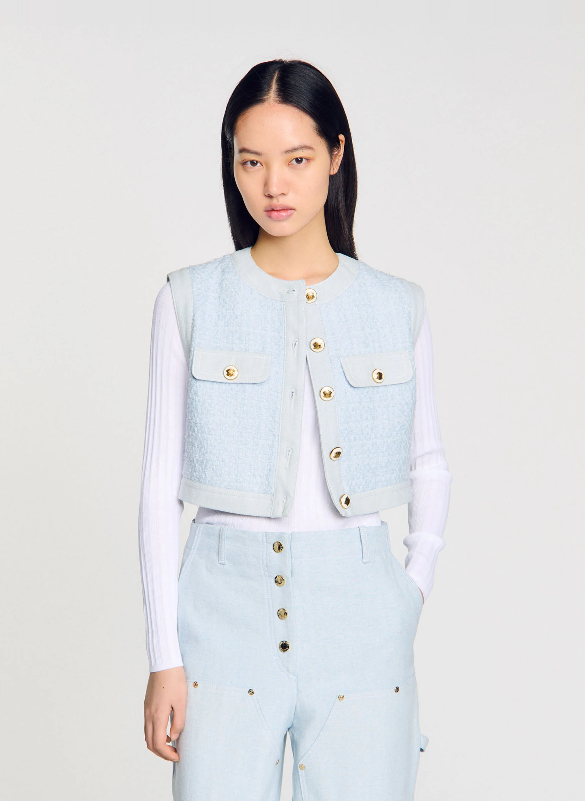 Pull moulant col rond en coton mélangé | Blanc