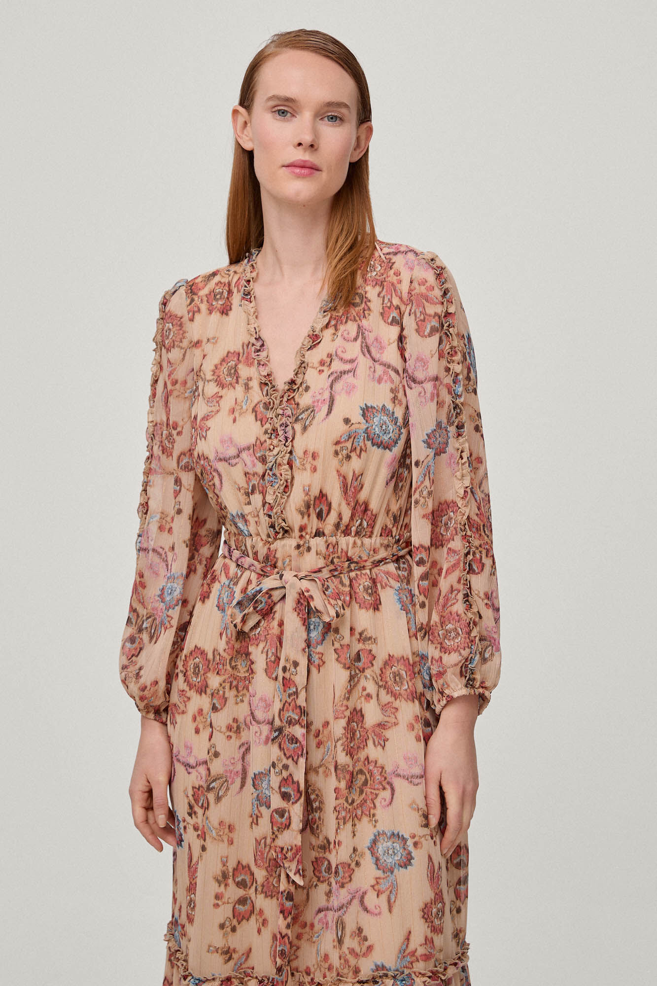 Vestido com estampa franzida - Roxo