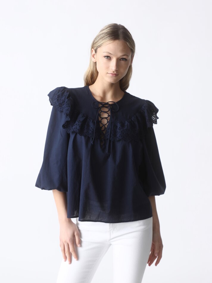 Blusa com detalhe de babado - Azul escuro