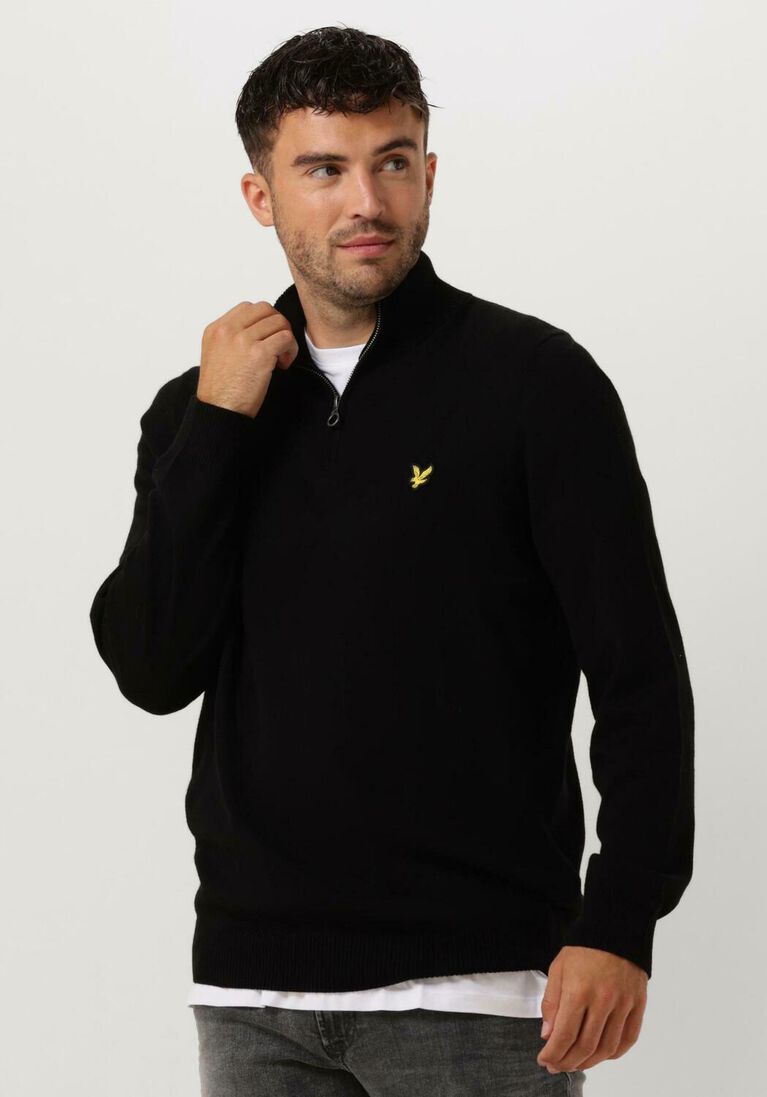 LYLE & SCOTT zwarte lyle & scott trui cotton merino quarter zip jumper