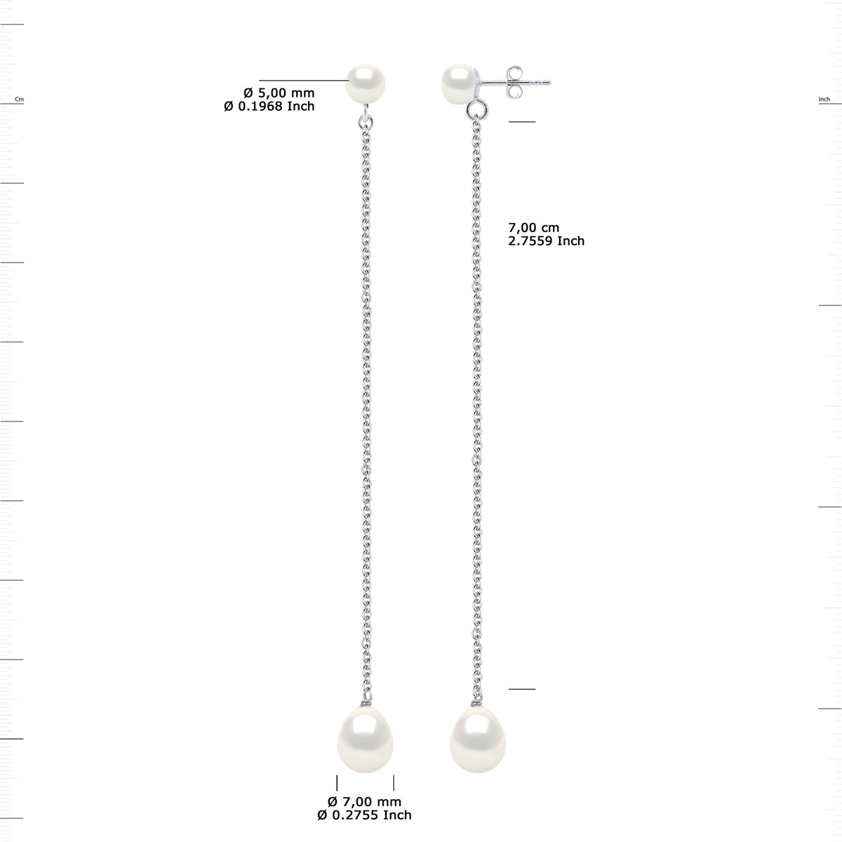 STELLA - Boucles d'Oreilles Perles d'Eau Douce 5-6 & 8-9 mm Blanches Or Blanc