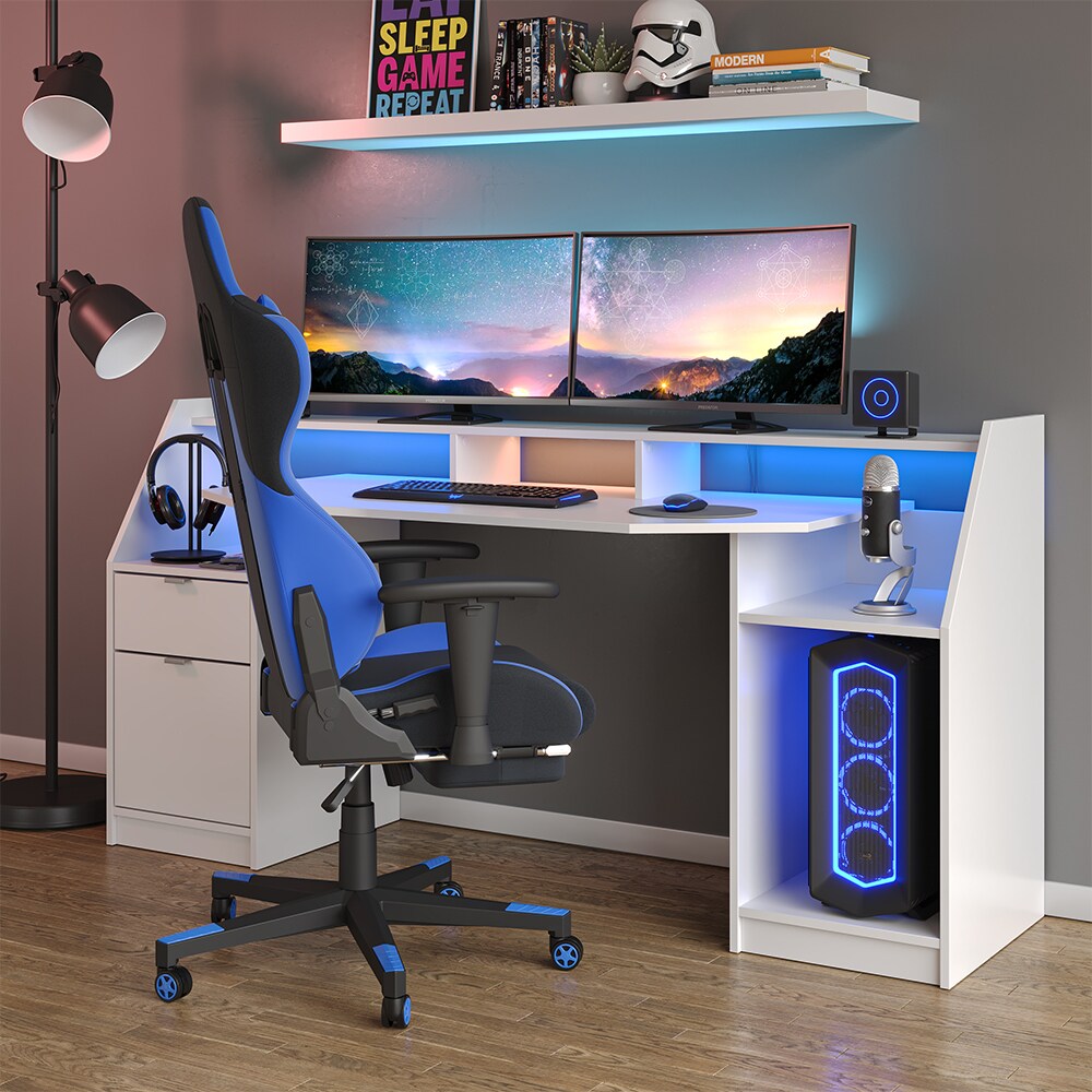 Vicco Computertisch Joel Groß PC-Tisch Weiß Gamingtisch Schreibtisch Büromöbel