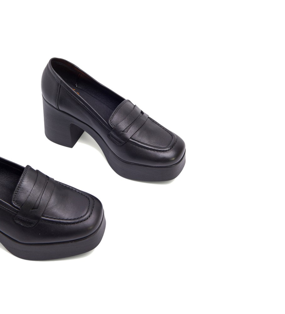 Mocassins Porronet Laia em couro preto - Altura do salto: 8,5 cm -