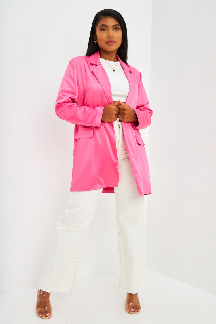 Blazer long satiné rose