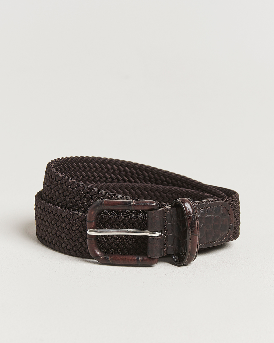 Anderson's Stretch Woven Leather Buckle 3 cm Belt Brown