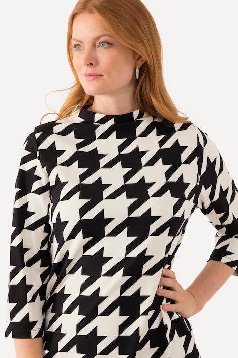 Sweatshirt, Hahnentritt, Stehkragen, 3/4-Arm