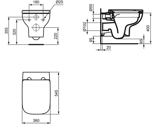 Ideal Standard wandclosetset i.life A, randloos, glanzend wit, met toiletzitting T467101