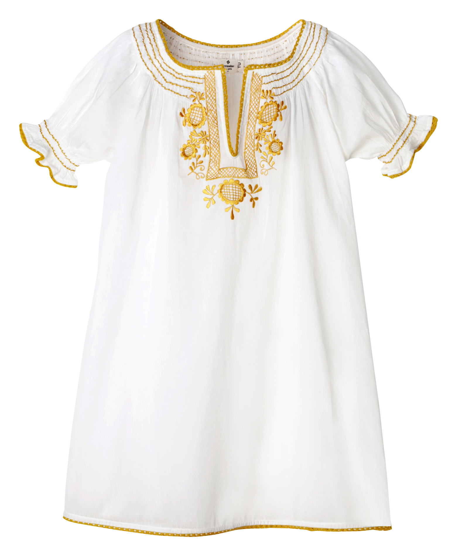 ZOE - Robe courte brodée col tunisien en coton | Blanc