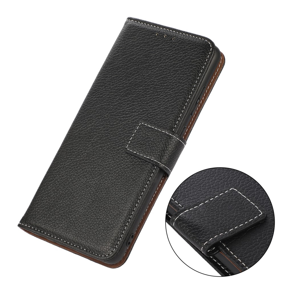 Samsung Galaxy S24 Ultra Leder Tasche Flip Cover Litchi Look - Schwarz